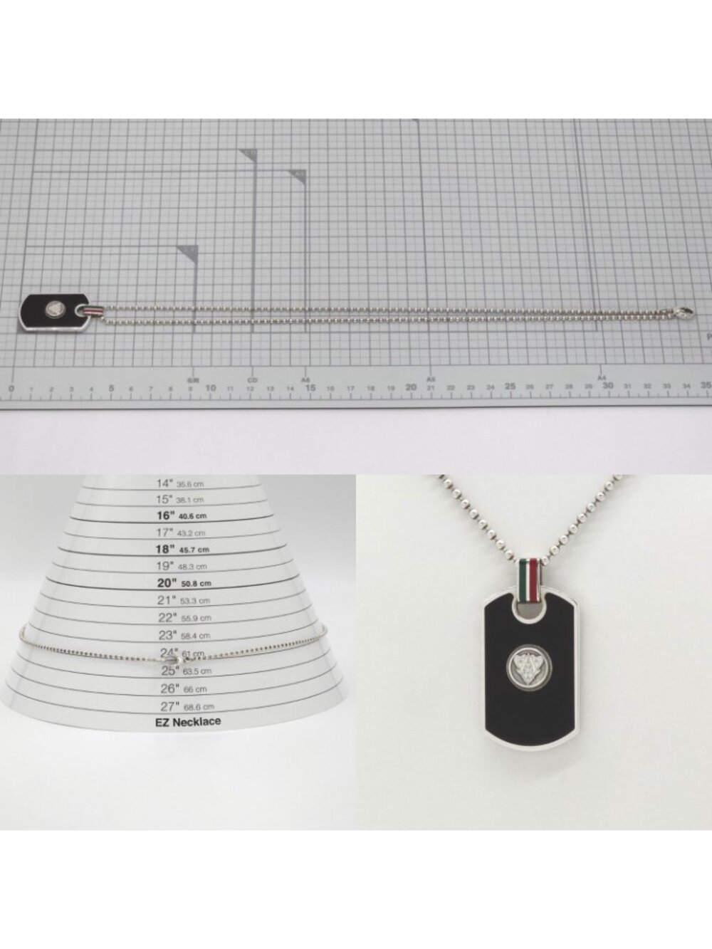Gucci Cles Dog Tag Enamel Necklace 60 cm Black Color Web Sterling Silver - Picture 8 of 10